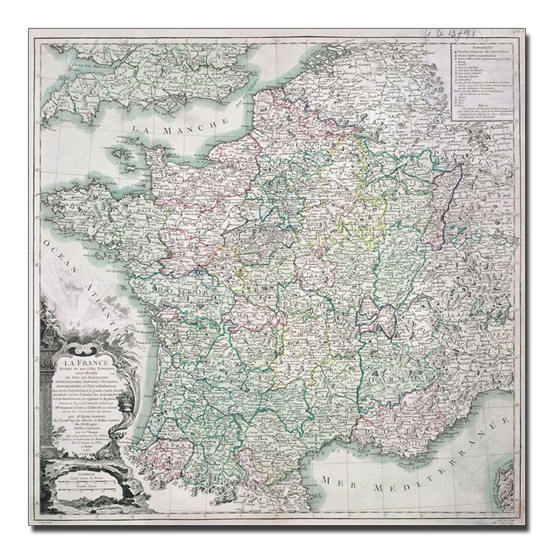 Trademark Fine Art Louis Charles Desons 'Map of France 1765' Canvas Art 18x18 Inches