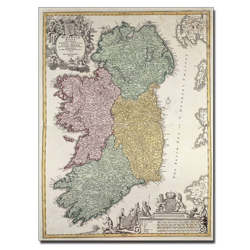 Trademark Fine Art Johann B. Homann 'Map of Ireland 1730' Canvas Art 14x19 Inches