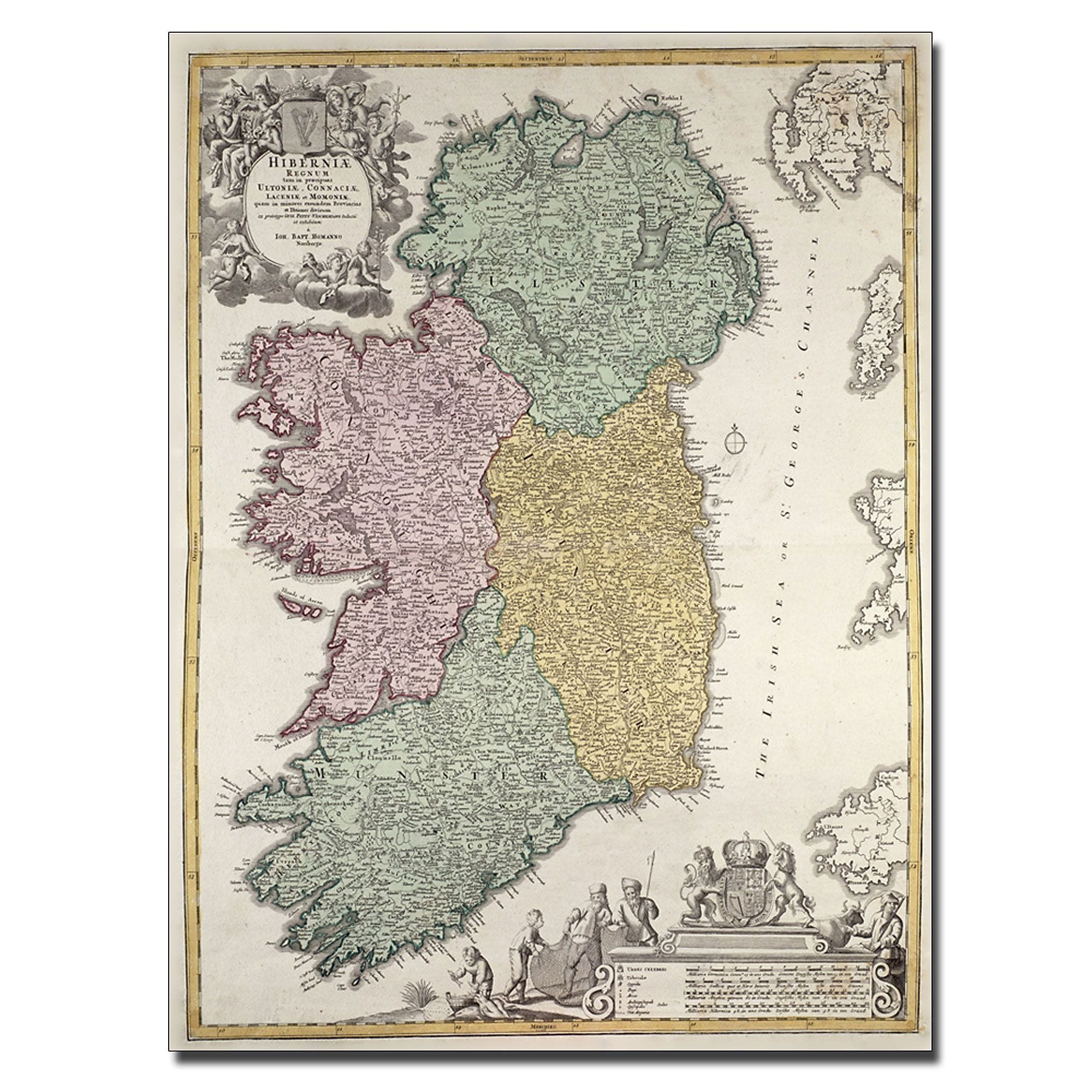 Trademark Fine Art Johann B. Homann 'Map of Ireland 1730' Canvas Art 35x47 Inches