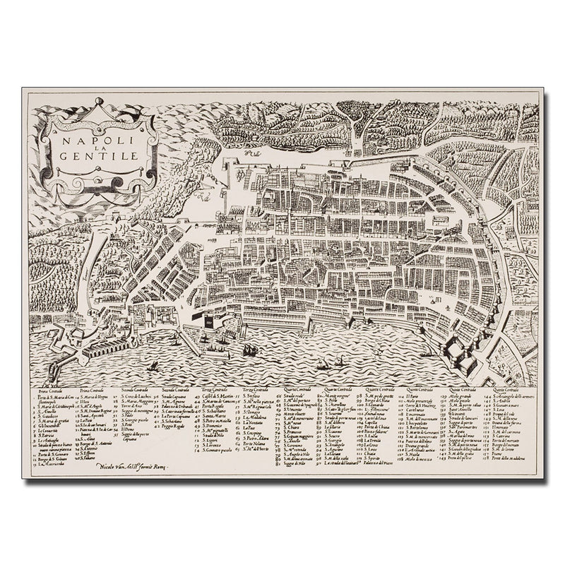 Trademark Fine Art Map of Naples 1600' Canvas Art 14x19 Inches