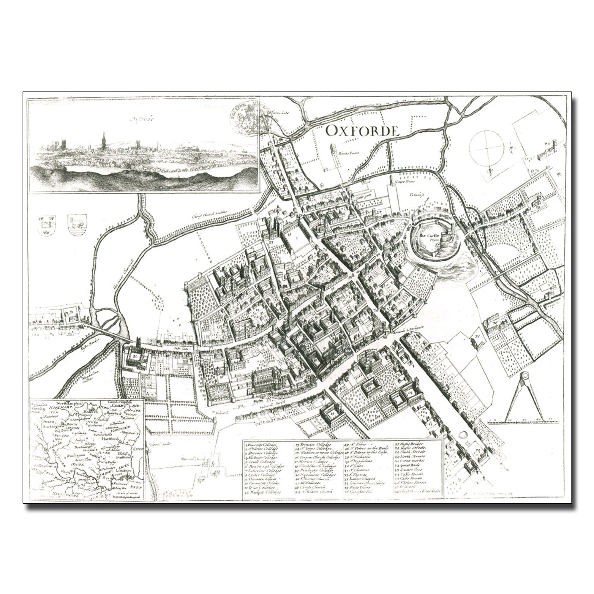 Trademark Fine Art Wenceslaus Hollar 'Map of Oxford 1643' Canvas Art 24x32 Inches