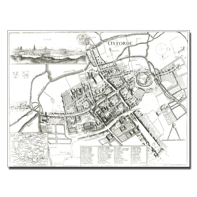 Trademark Fine Art Wenceslaus Hollar 'Map of Oxford 1643' Canvas Art 35x47 Inches