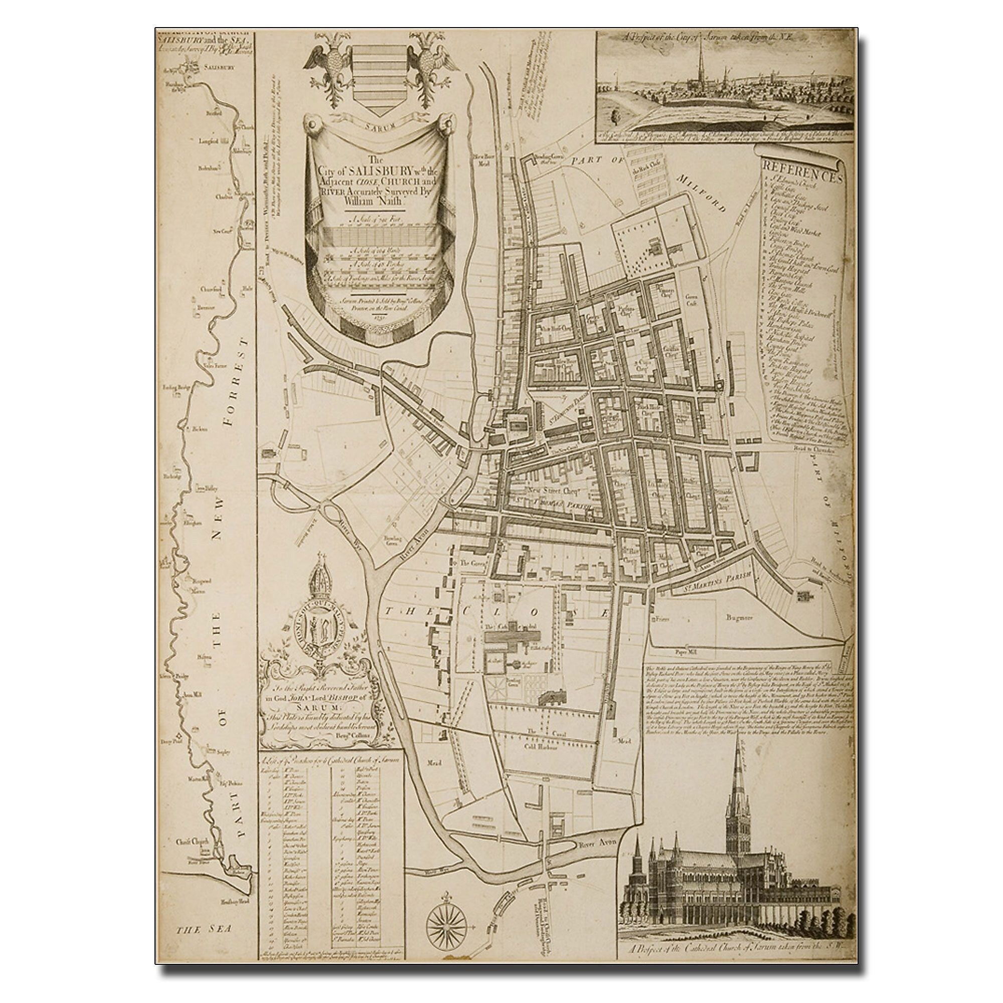 Trademark Fine Art William Nash 'Map of Salisbury 1751' Canvas Art 14x19 Inches