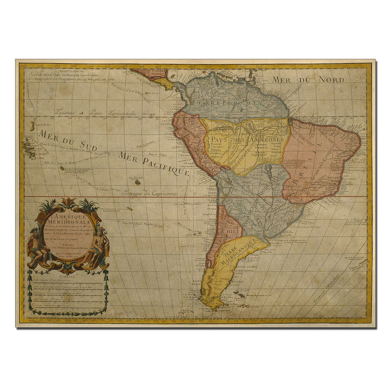 Trademark Fine Art Guillaume Delisle Map of South America 1700 Canvas Art 24x32 Inches