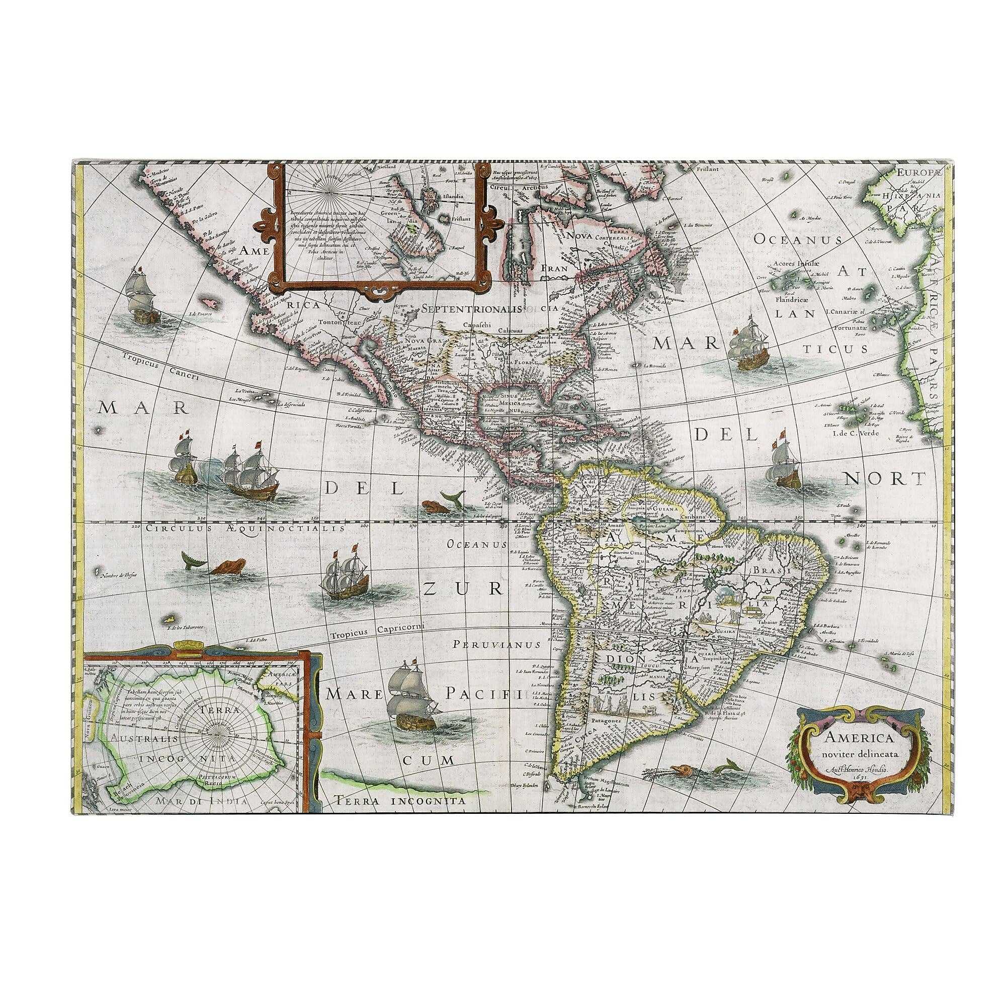 Trademark Fine Art Henricus Hondius 'Map of the Americas 1631' Canvas Art 14x19 Inches