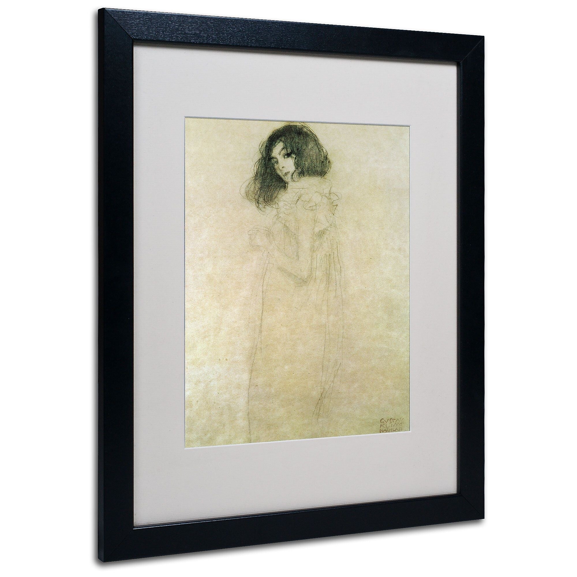 Trademark Fine Art Gustav Klimt 'Portrait of a Young Woman 1896-97' Matted Fra Black Frame 16x20 In