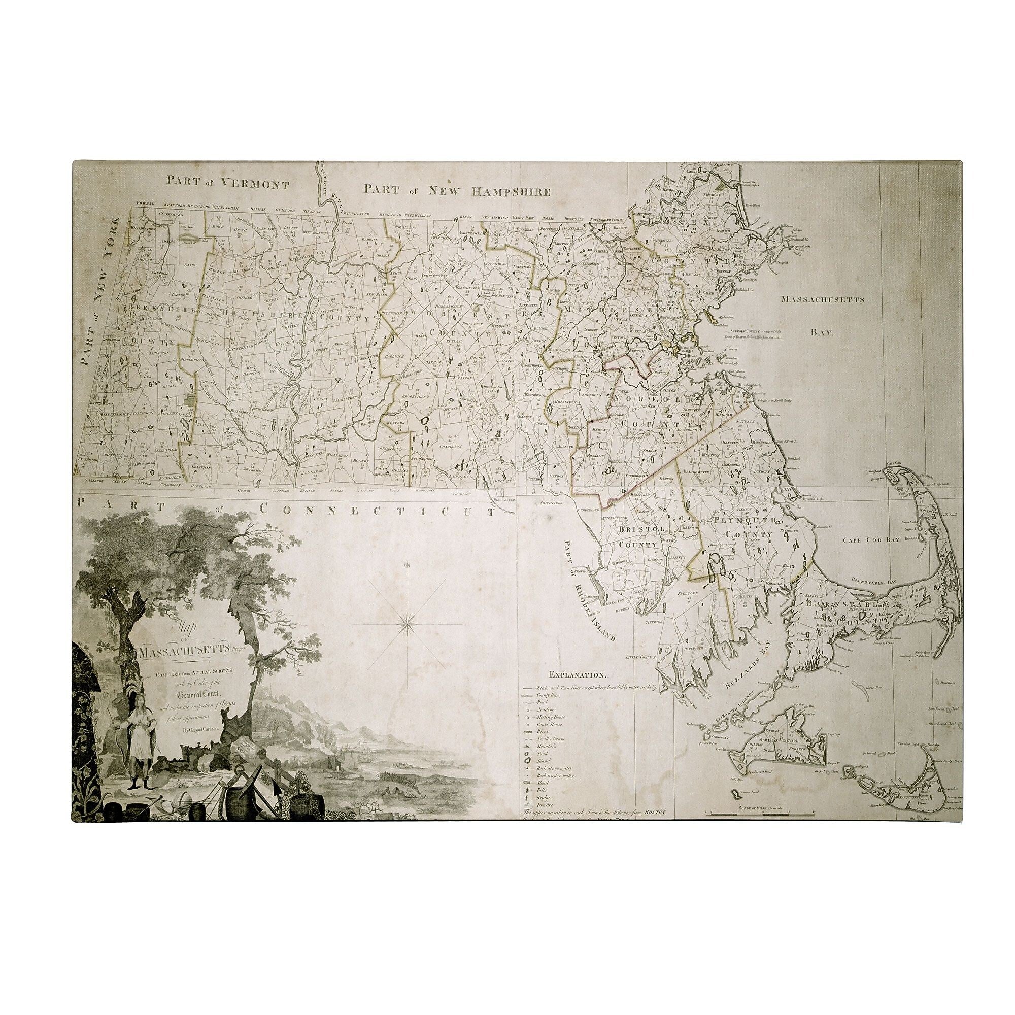 Trademark Fine Art Map of the State of Massachusetts 1801' Canvas Art 14x19 Inches