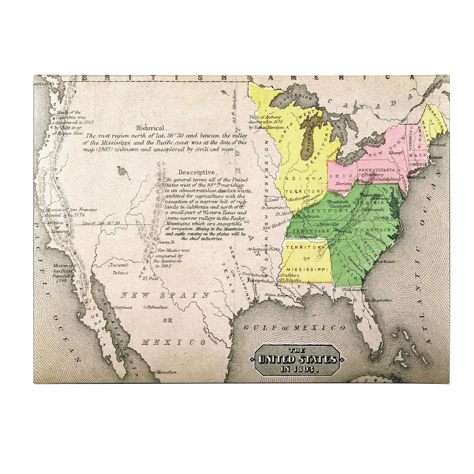 Trademark Fine Art 'Map of the United States in 1803' Canvas Art 16x24 Inches