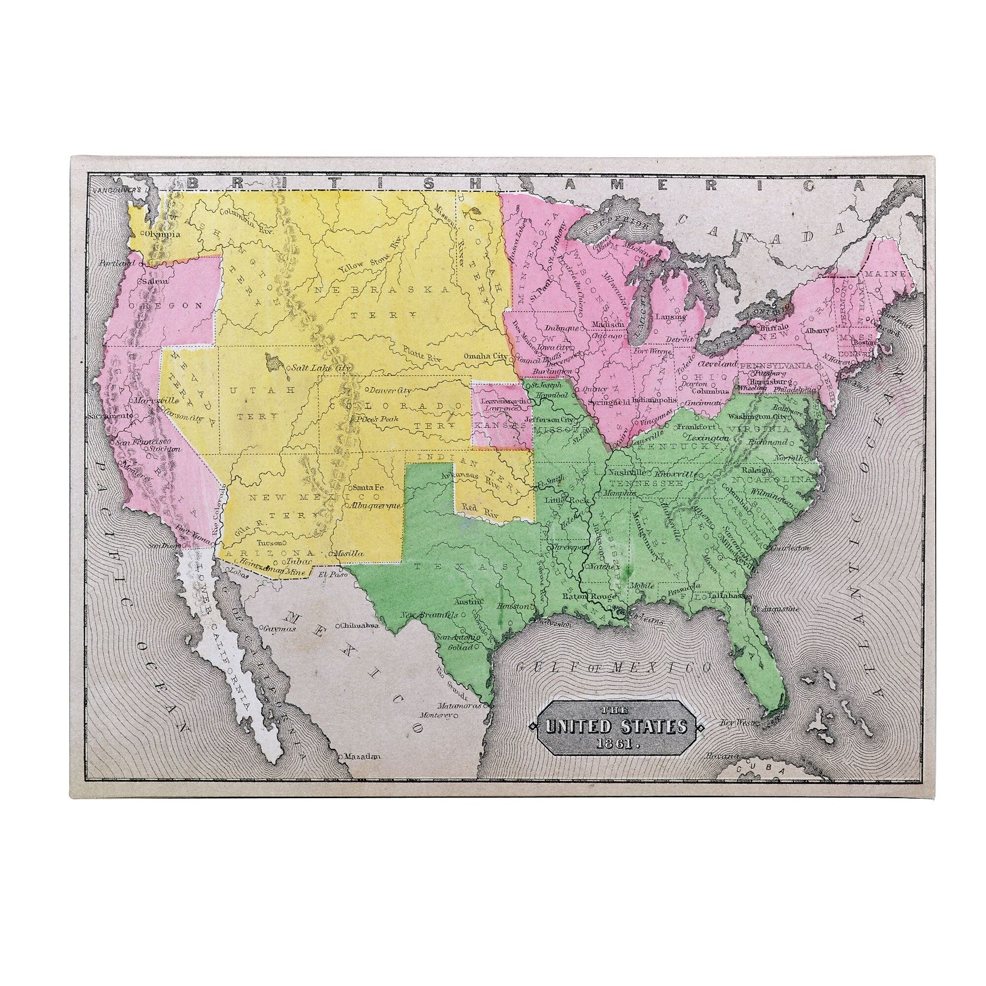 Trademark Fine Art 'Map of the United States in 1861' Canvas Art 22x32 Inches