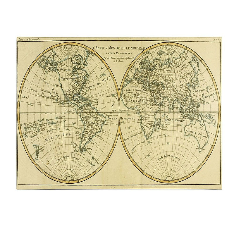 Trademark Fine Art Charles Bonne 'World Map in Two Hemispheres' Canvas Art 18x32 Inches