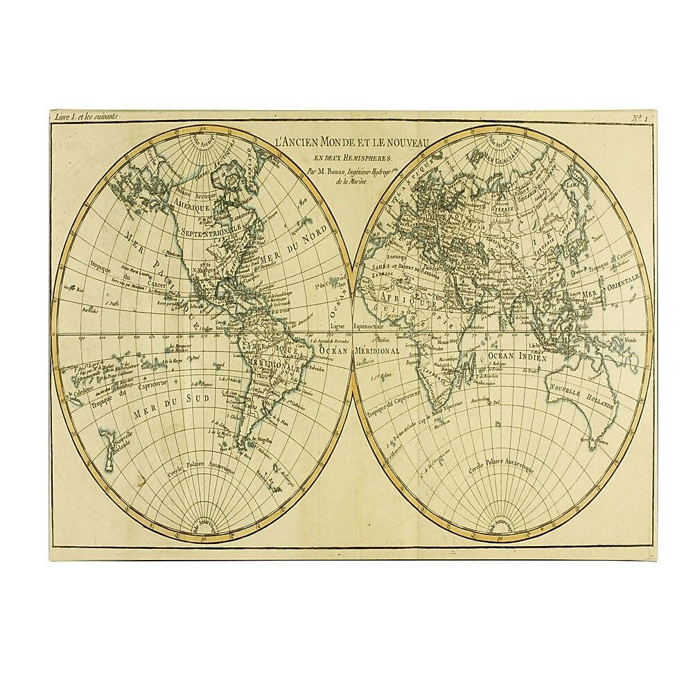 Trademark Fine Art Charles Bonne 'World Map in Two Hemispheres' Canvas Art 10x19 Inches