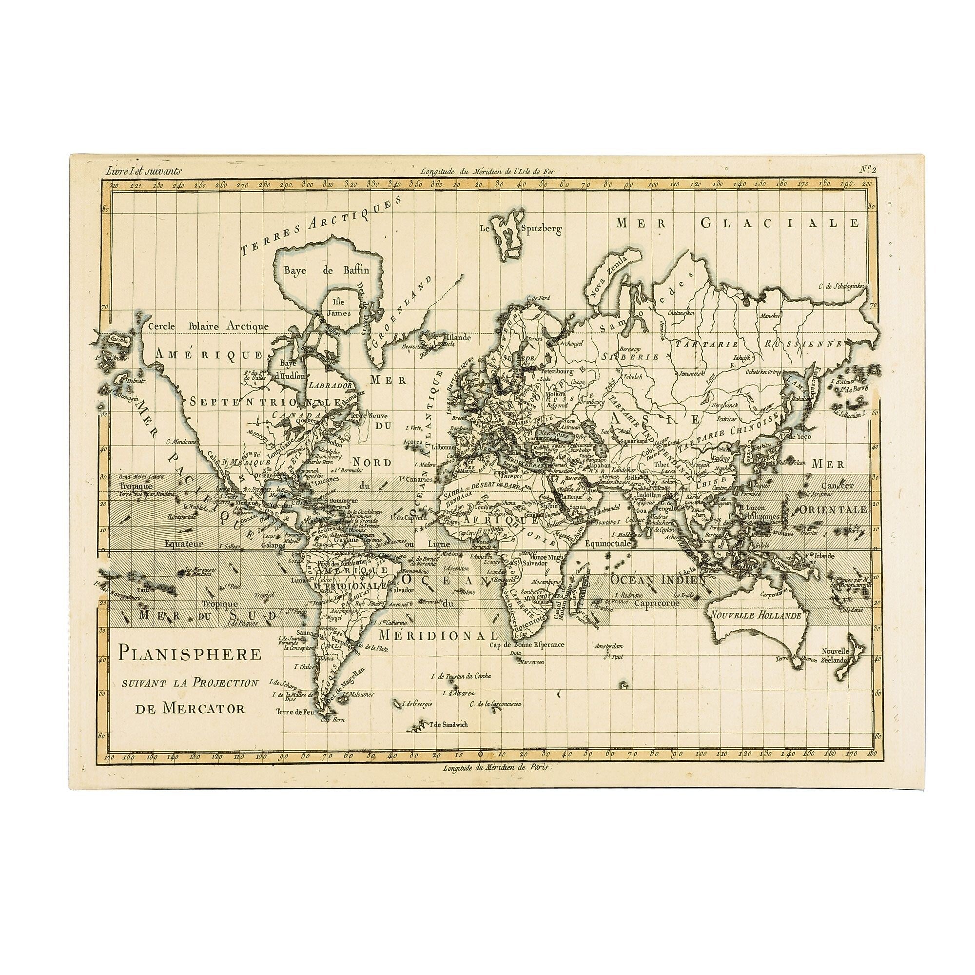 Trademark Fine Art Charles Bonne 'Mercator Map of the World' Canvas Art 16x24 Inches