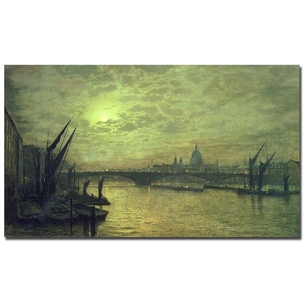 Trademark Fine Art John Grimshaw 'The Thames by Moonlight 1884' Canvas Art 18x32 Inches
