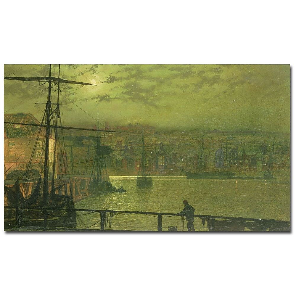 Trademark Fine Art John Grimshaw, 'A View of Whitby Harbor at Moonlight' Canvas 14x24 Inches