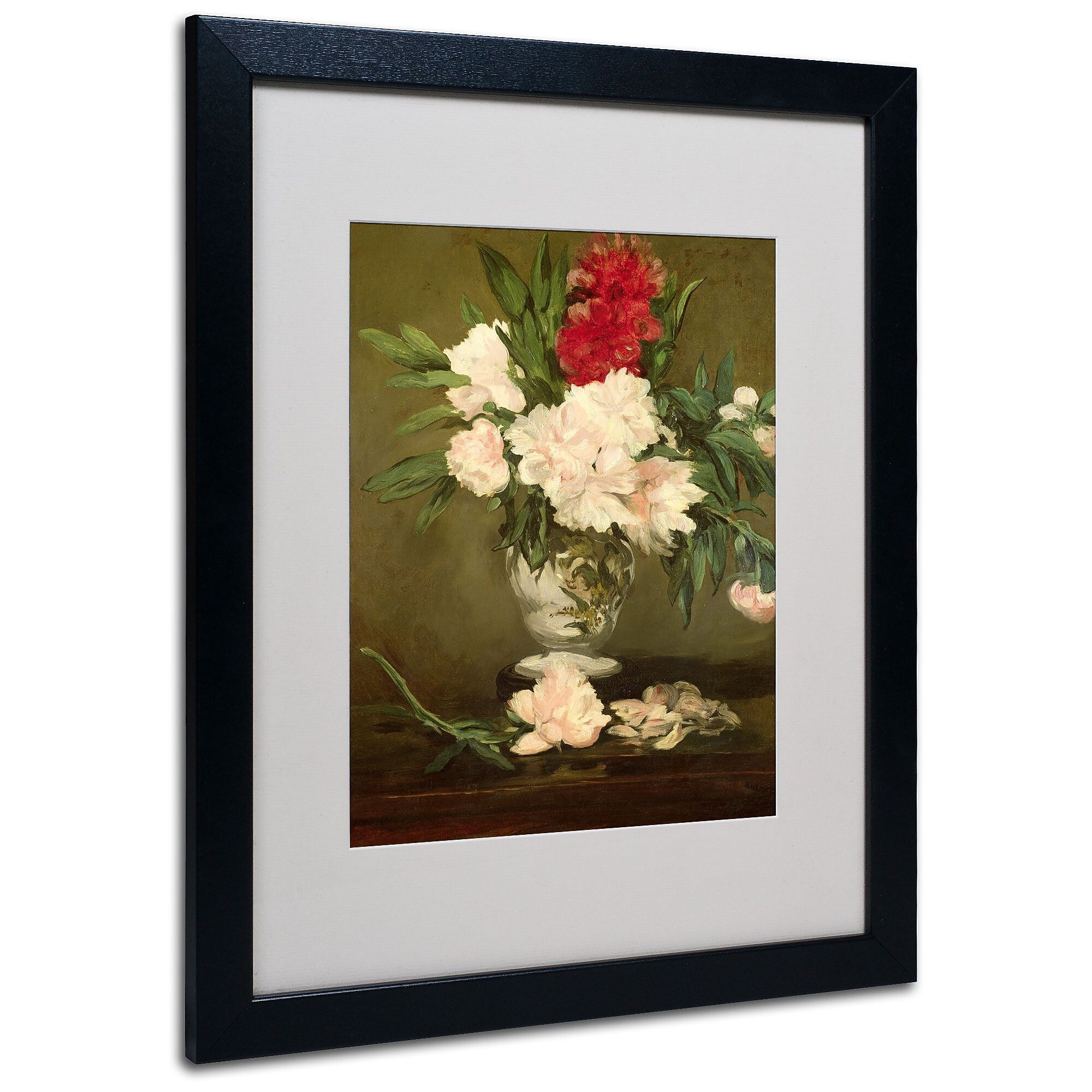 Trademark Fine Art Edouard Manet 'Vase of Peonies 1864' Matted Art Black Frame 16x20 Inches