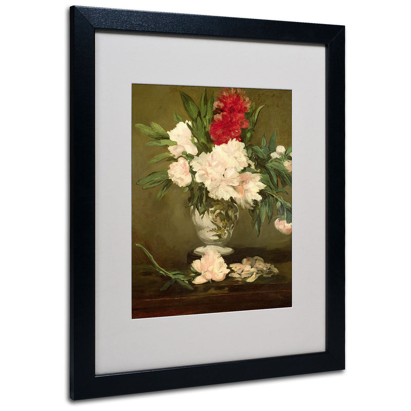 Trademark Fine Art Edouard Manet 'Vase of Peonies 1864' Matted Art Black Frame 16x20 Inches