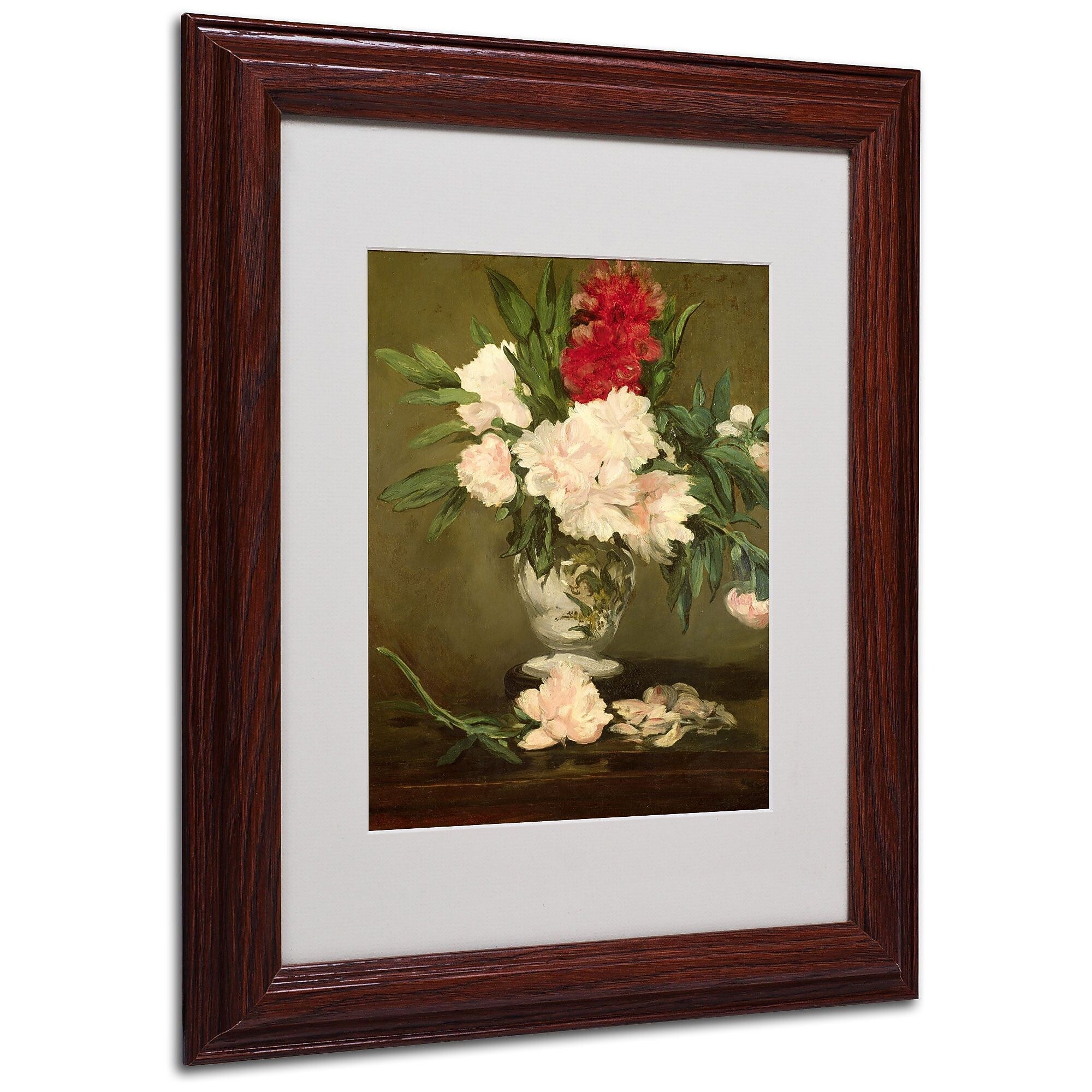 Edouard Manet 'Vase of Peonies 1864' Matted Framed Art - 11x14 Inches - Wood Frame