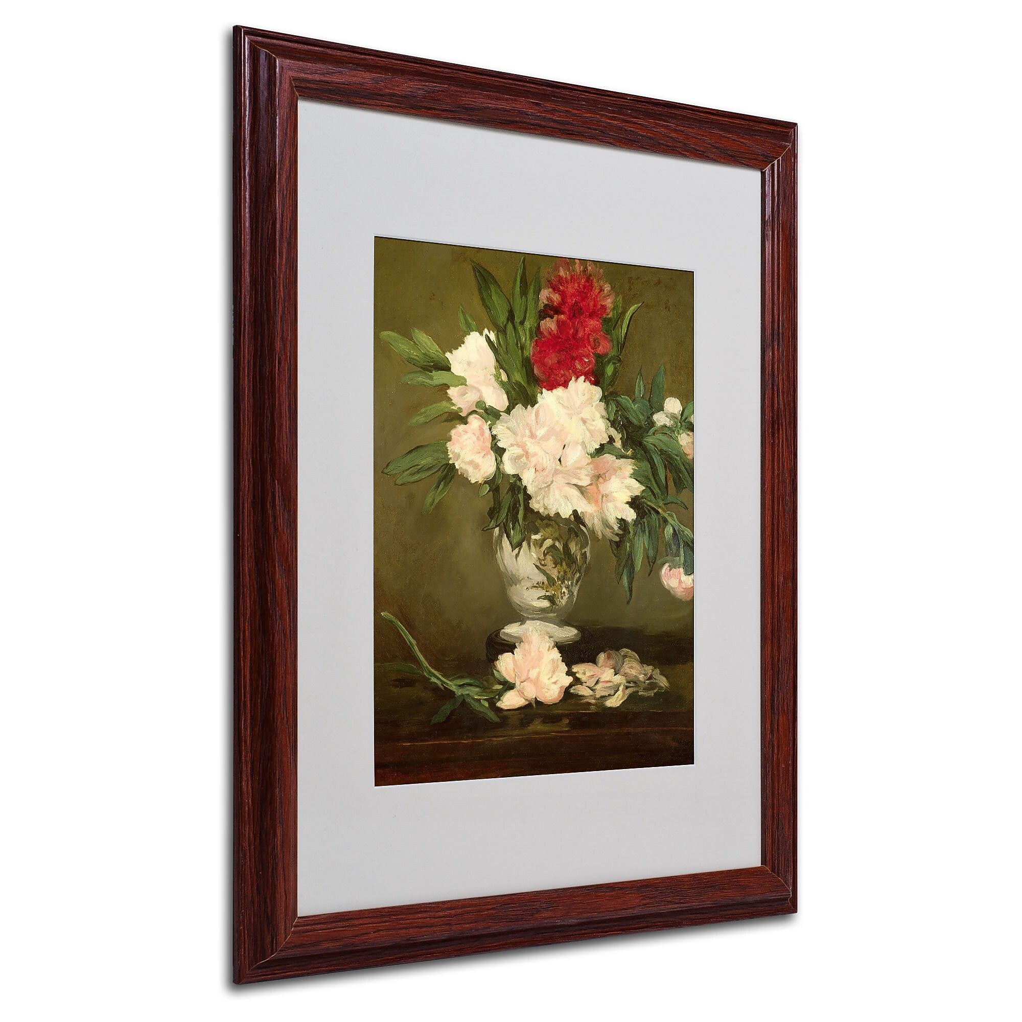 Edouard Manet 'Vase of Peonies 1864' Matted Framed Art - 16x20 Inches - Wood Frame