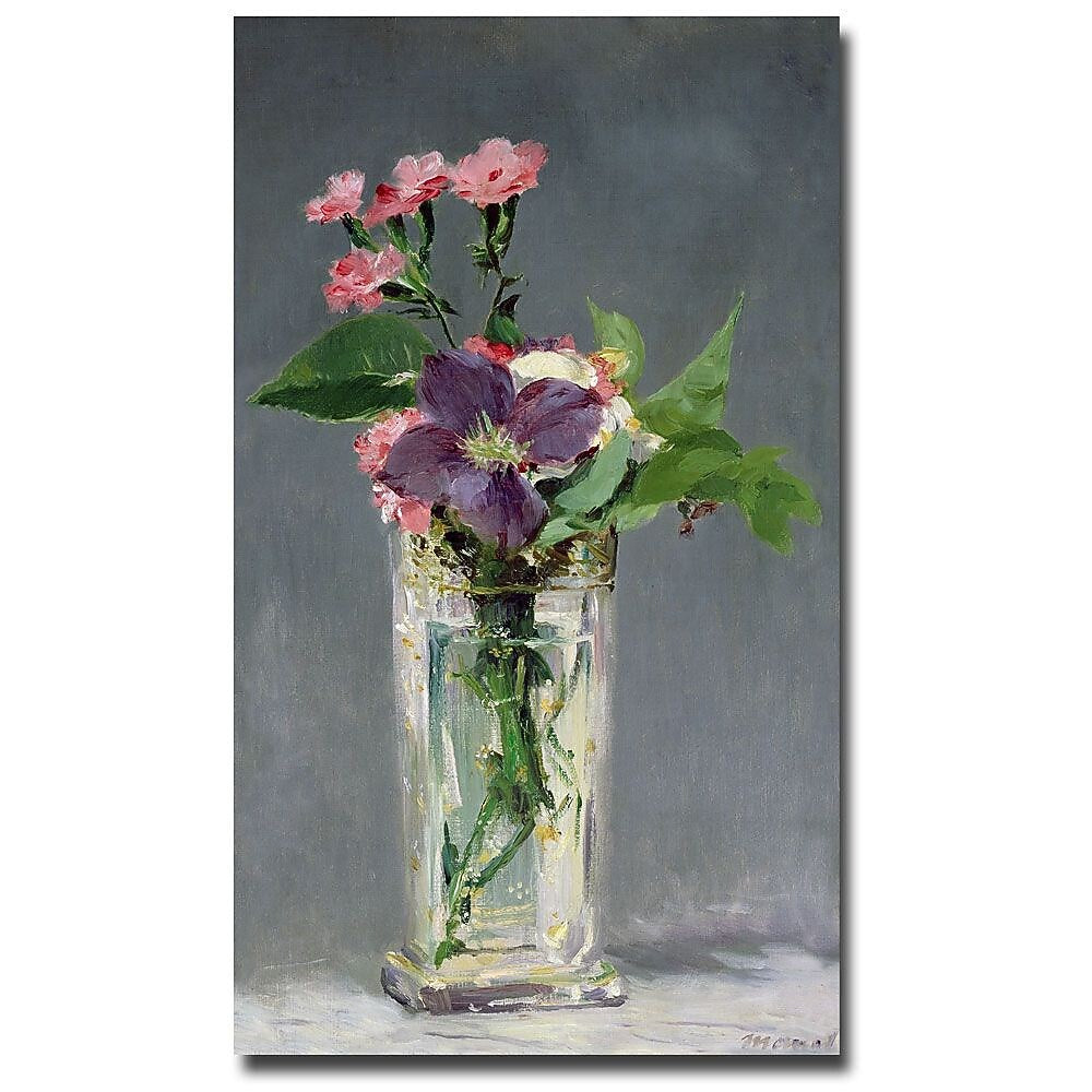 Trademark Fine Art Edouard Manet 'Pinks and Clemantis in a Vase, 1882' Canvas 18x32 Inches