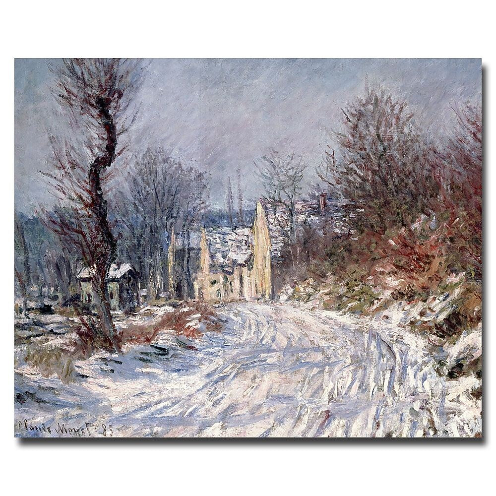 Trademark Fine Art Claude Monet 'The Road of Giverny, Winter, 1885' Canvas Art 14x24 Inches