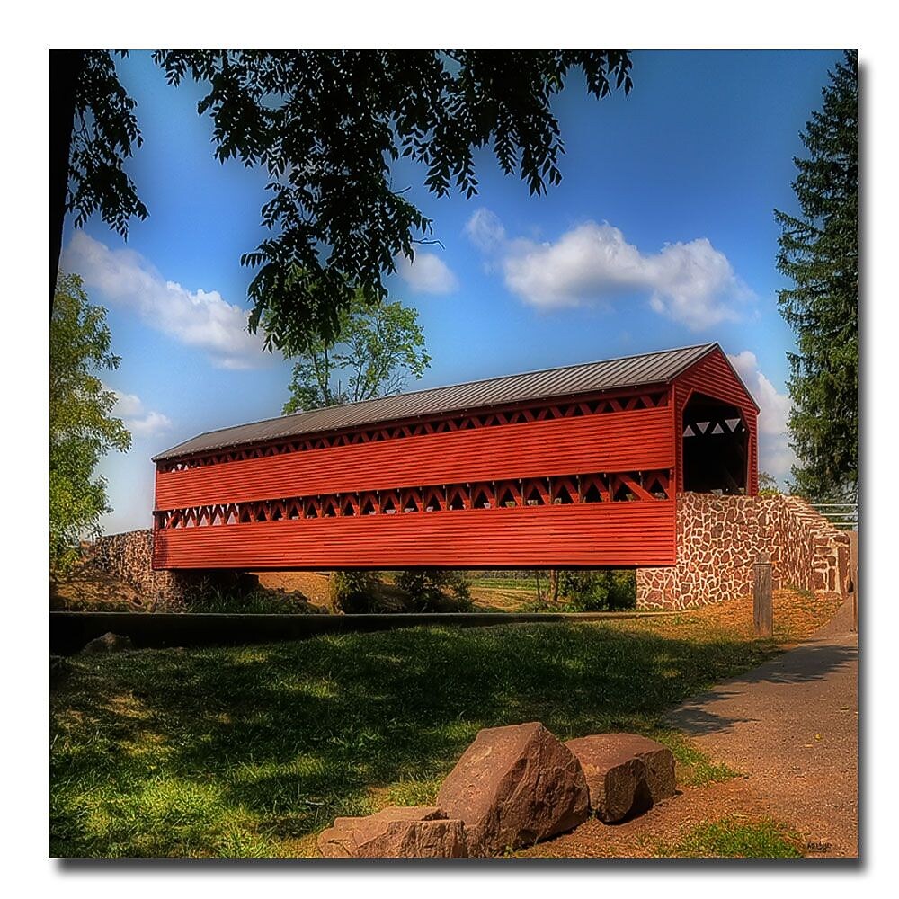 Trademark Fine Art Lois Bryan 'Red Covered Bridge' Canvas Art 24x24 Inches