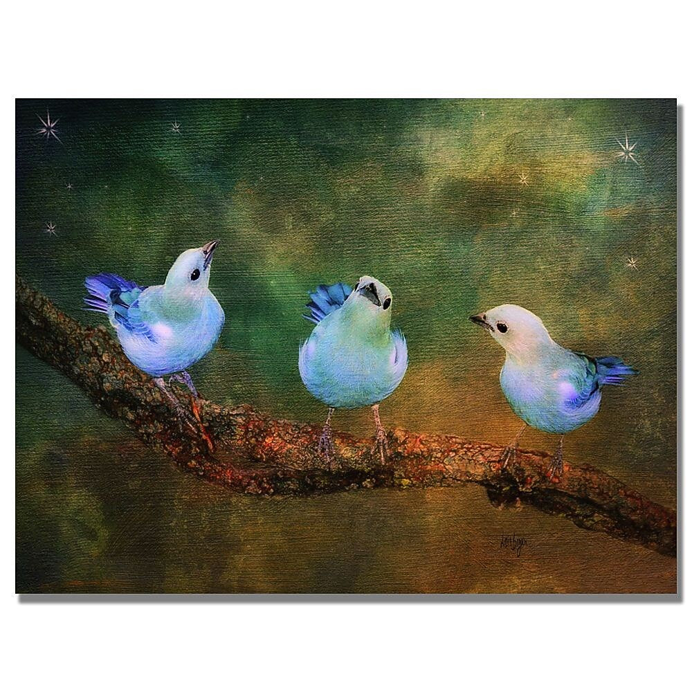 Trademark Fine Art Lois Bryan 'Three Little Blue Birds' Canvas Art 22x32 Inches