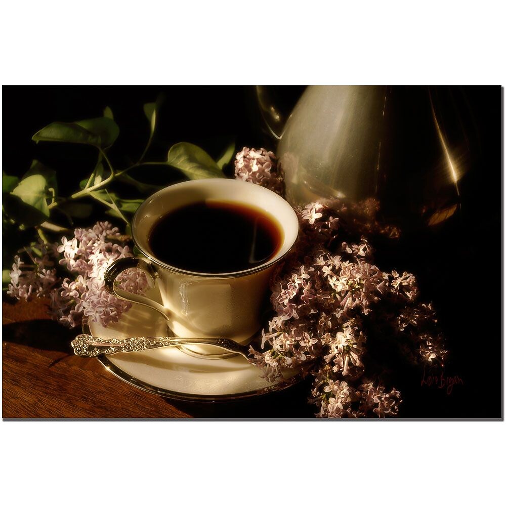 Trademark Fine Art Coffee and Lilacs in the Morning by Lois Bryan Art 16x24 Inches