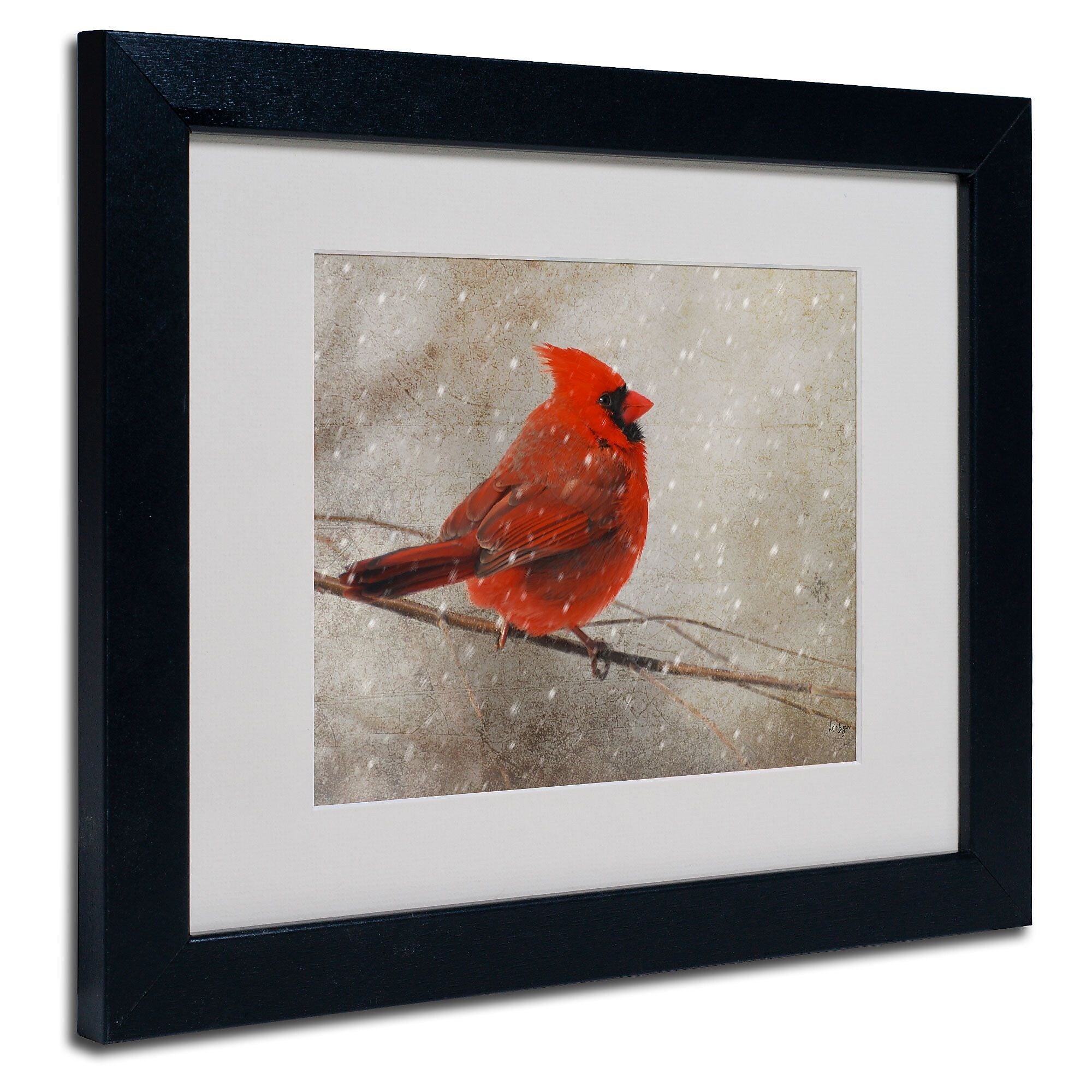 Trademark Fine Art Lois Bryan 'Cardinal In Winter' Matted Art Black Frame 16x20 Inches