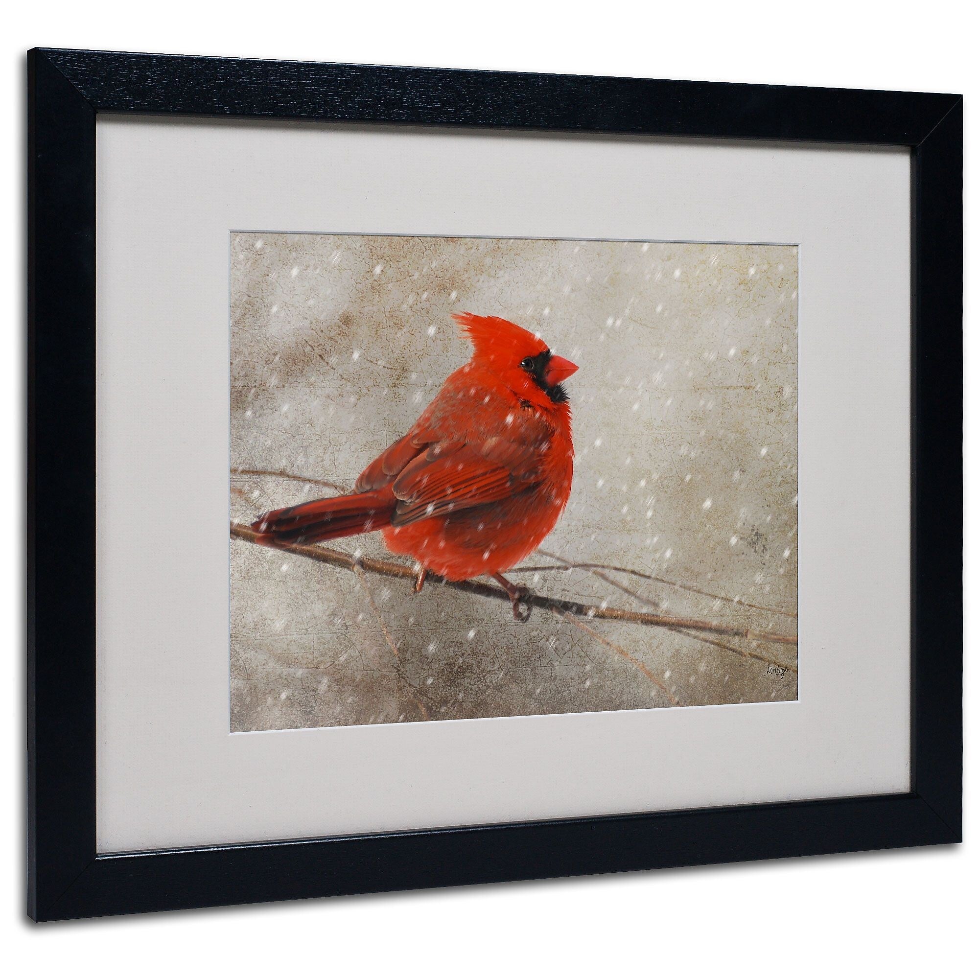 Lois Bryan 'Cardinal In Winter' Matted Framed Art - 11x14 Inches - Wood Frame