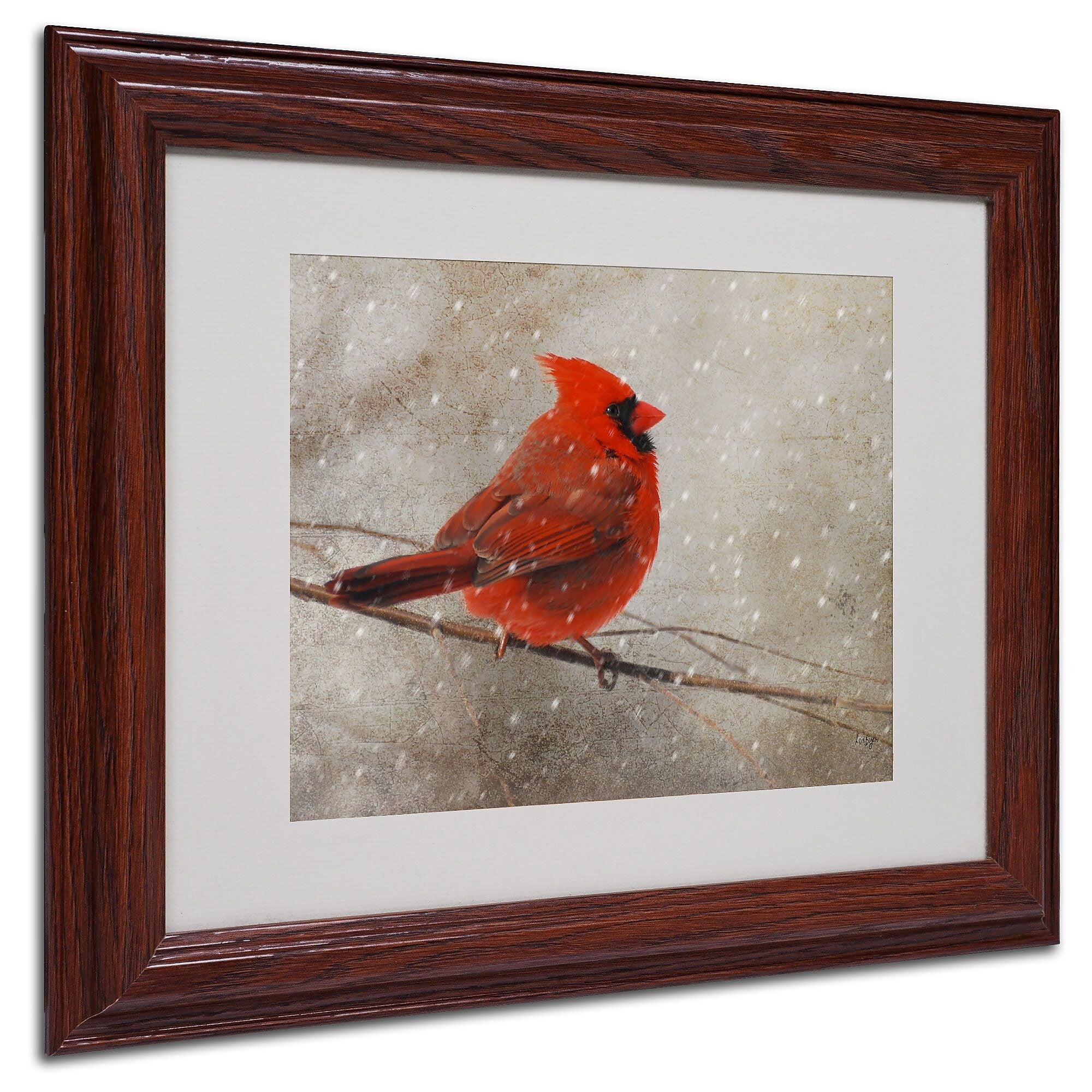 Lois Bryan 'Cardinal In Winter' Matted Framed Art - 16x20 Inches - Wood Frame