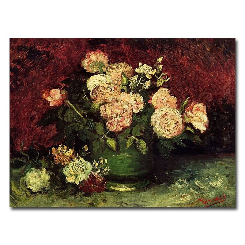 Trademark Fine Art Vincent van Gogh 'Peonies and Roses' Canvas Art 14 x 19 Inches