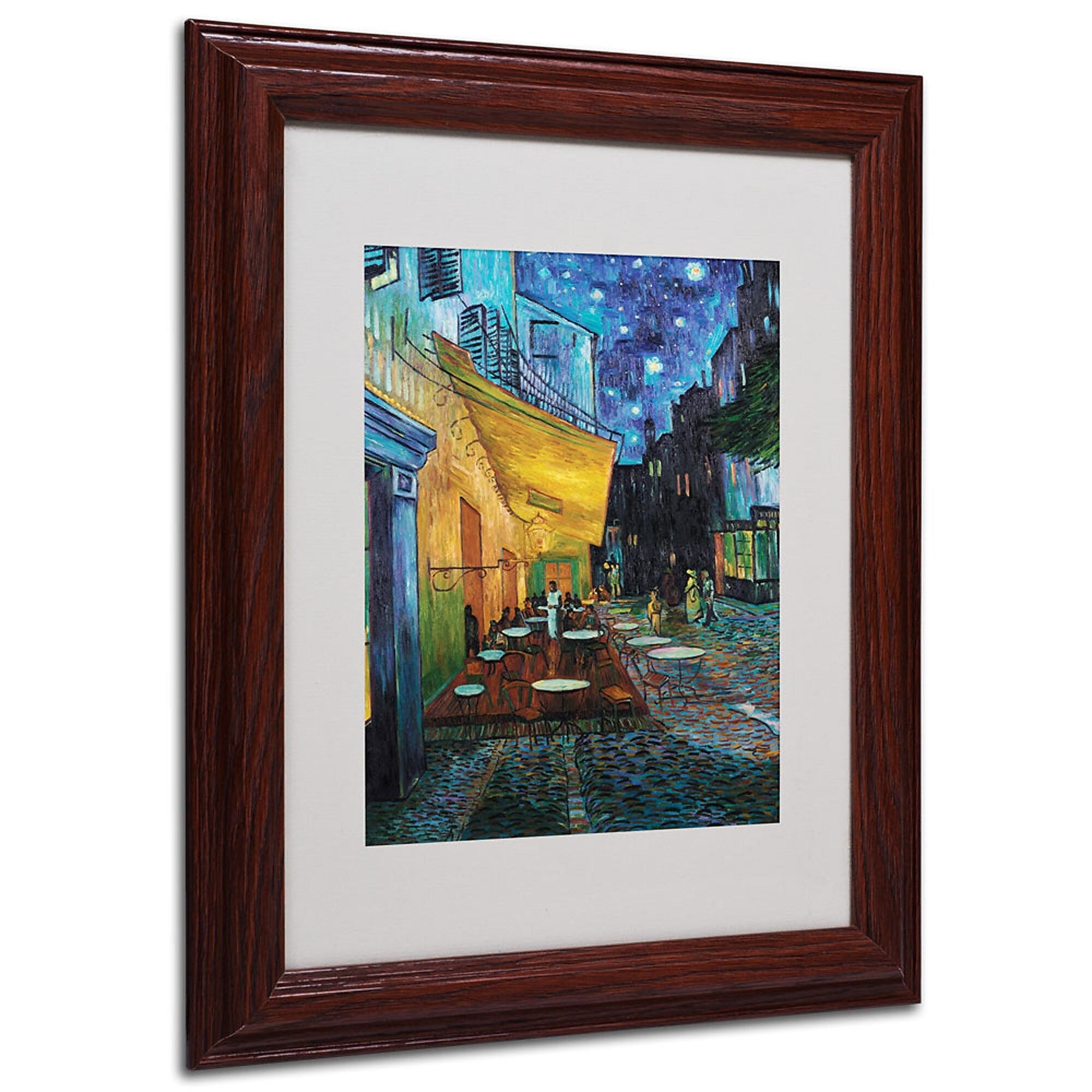 Vincent van Gogh 'Cafe Terrace' Framed Matted Art - 11x14 Inches - Wood Frame
