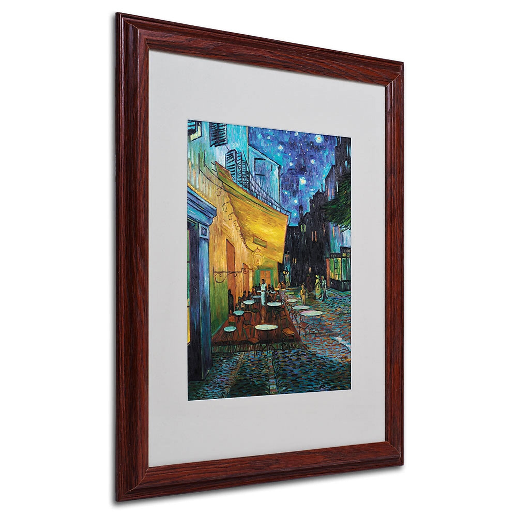 Vincent van Gogh 'Cafe Terrace' Framed Matted Art - 16x20 Inches - Wood Frame