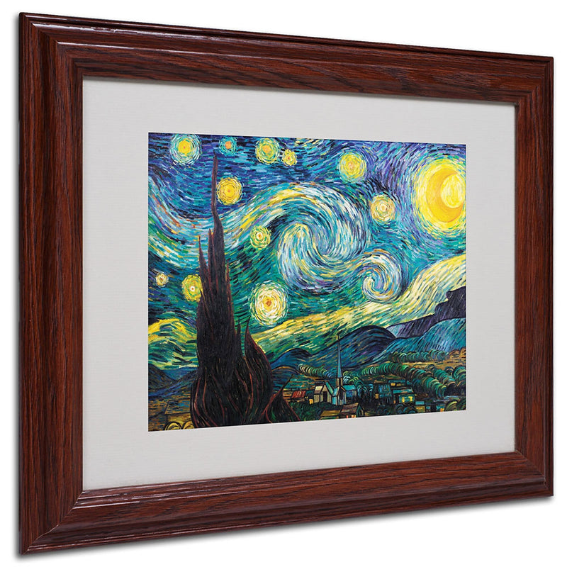 Vincent van Gogh 'Starry Night' Framed Matted Art - 11x14 Inches - Wood Frame