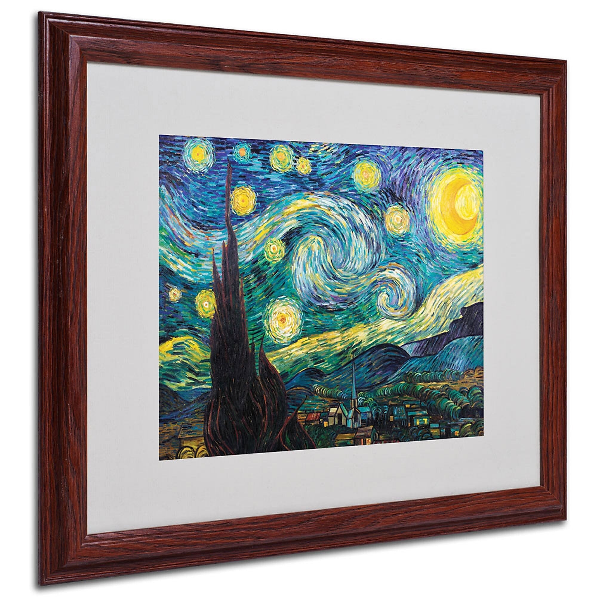 Vincent van Gogh 'Starry Night' Framed Matted Art - 16x20 Inches - Wood Frame