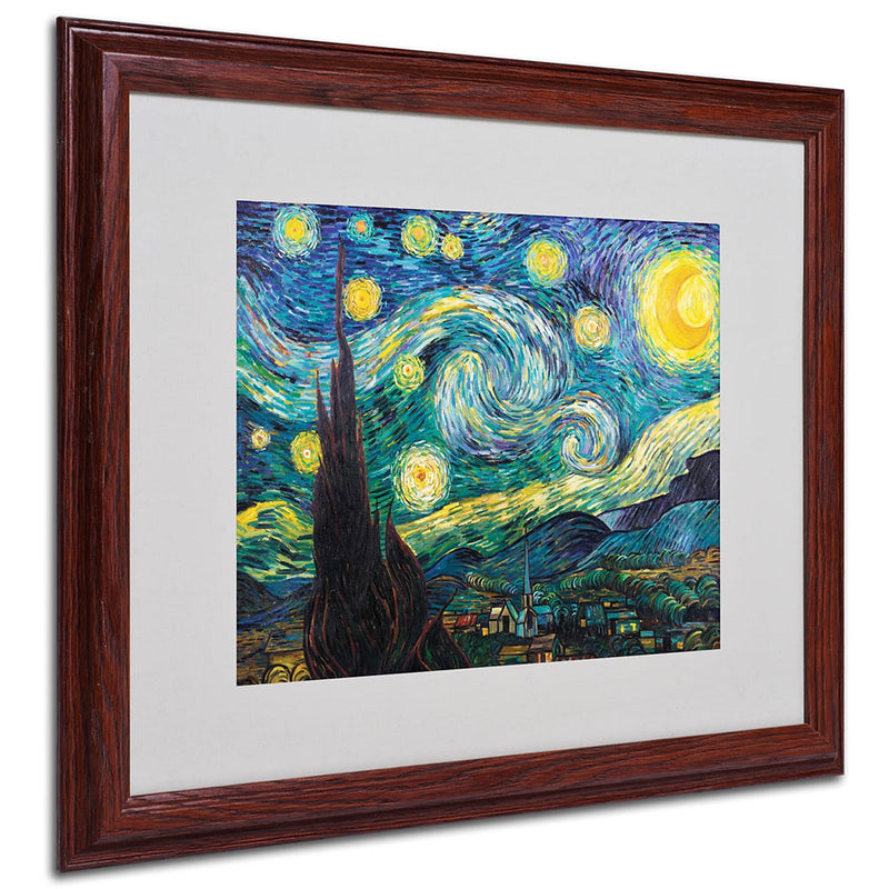 Vincent van Gogh 'Starry Night' Framed Matted Art - 16x20 Inches - Wood Frame