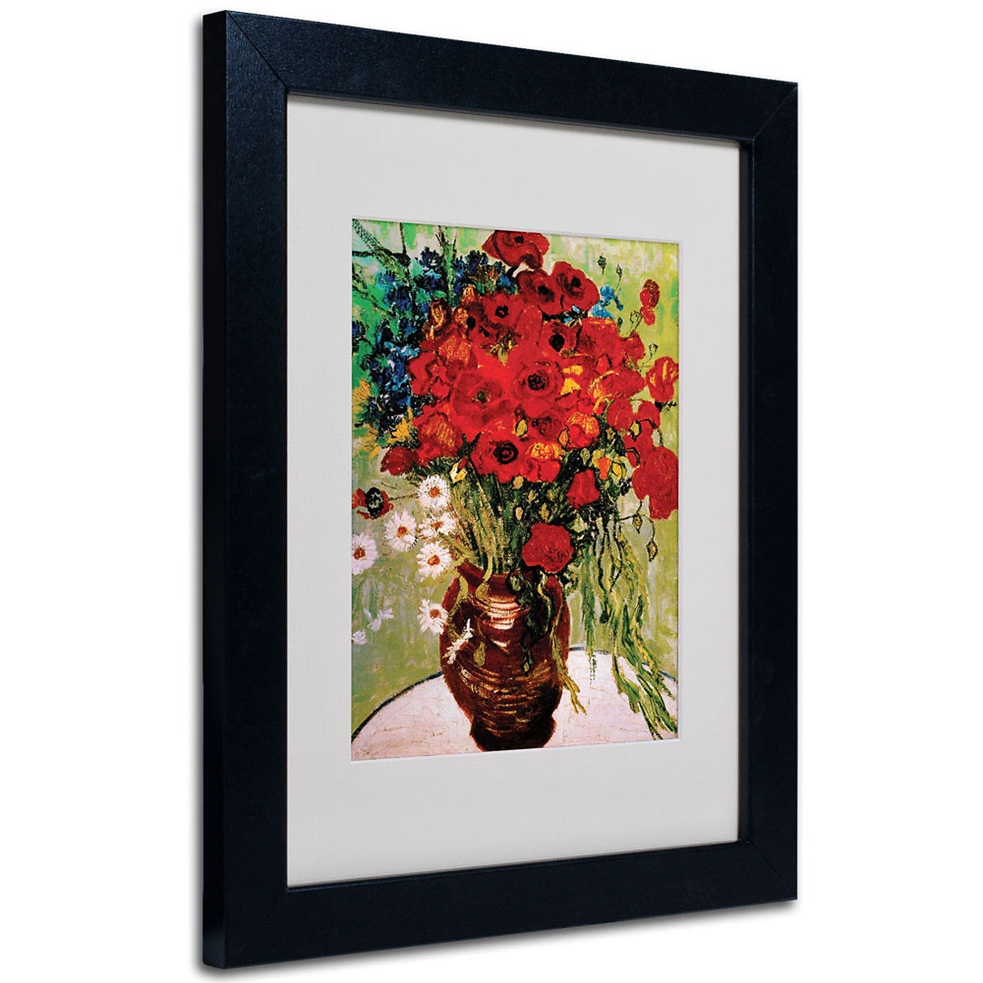 Trademark Fine Art Vincent van Gogh 'Daisies and Poppies' Matted Art Black Frame 11x14 Inches