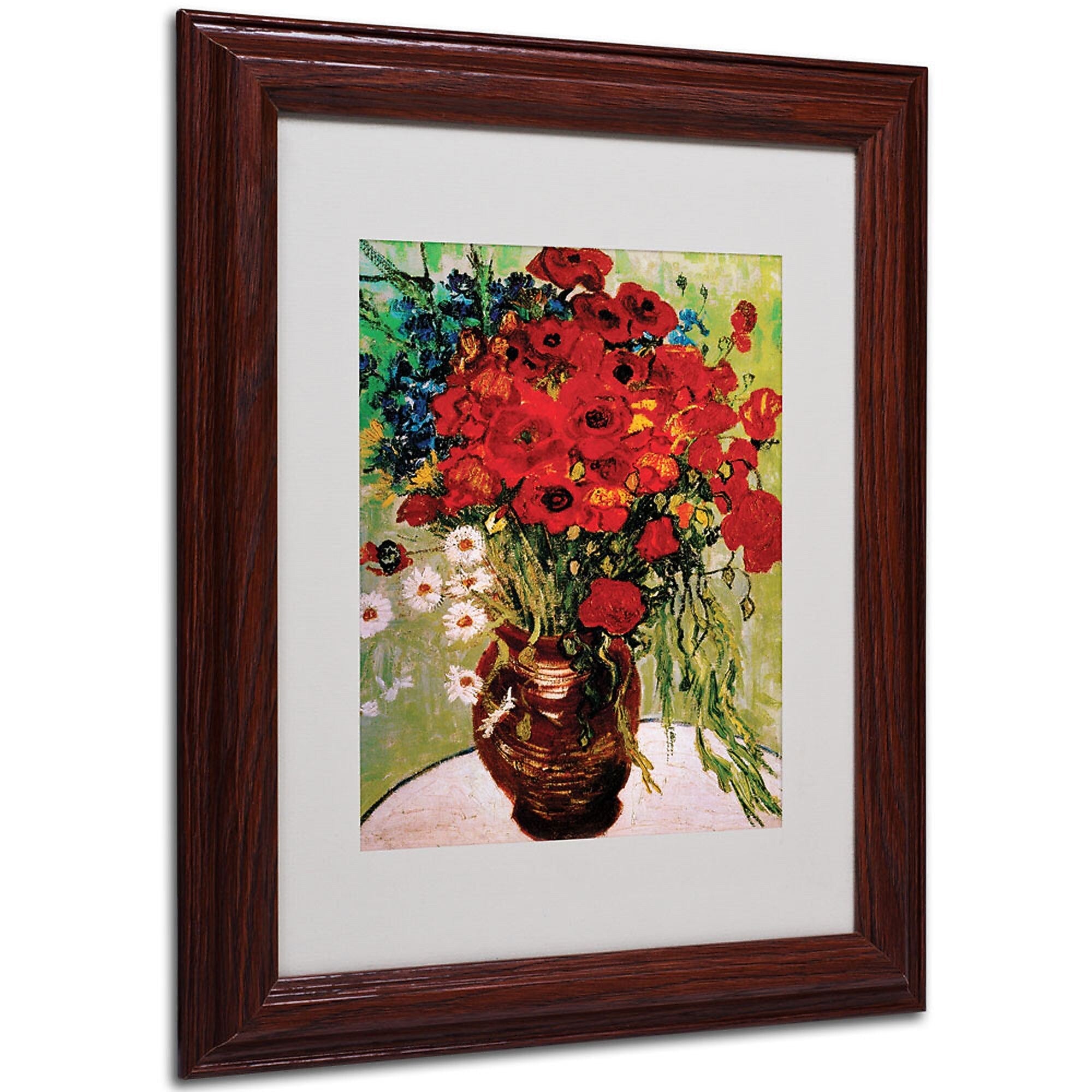 Vincent van Gogh 'Daisies and Poppies' Framed Matted Art - 11x14 Inches - Wood Frame