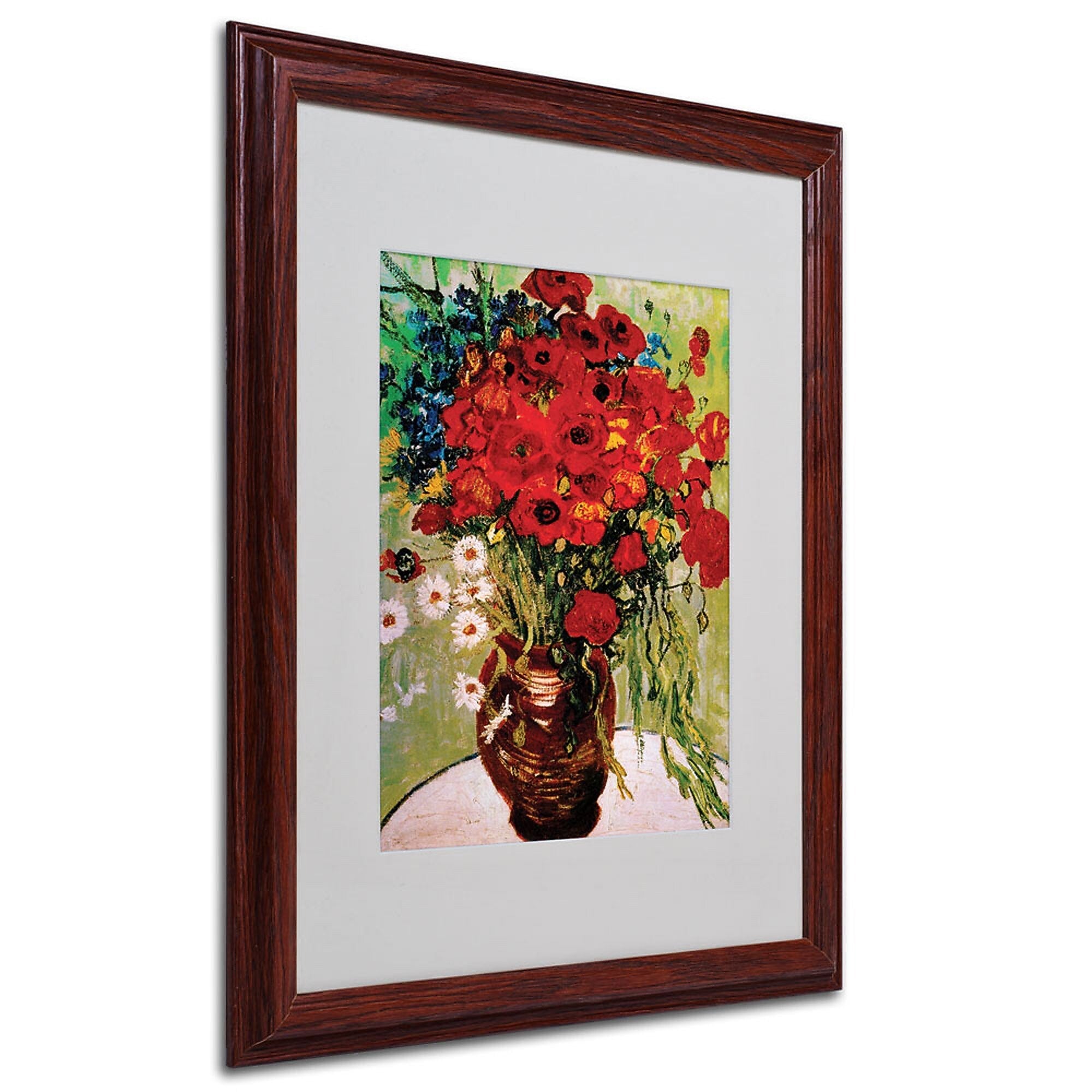 Vincent van Gogh 'Daisies and Poppies' Framed Matted Art - 16x20 Inches - Wood Frame