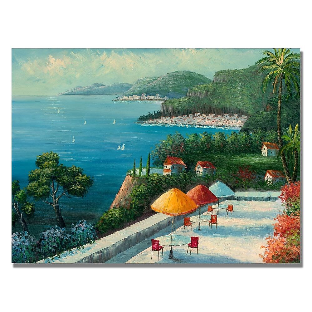 Trademark Fine Art Rio 'Cafe on Lake Como' Canvas Art 35x47 Inches