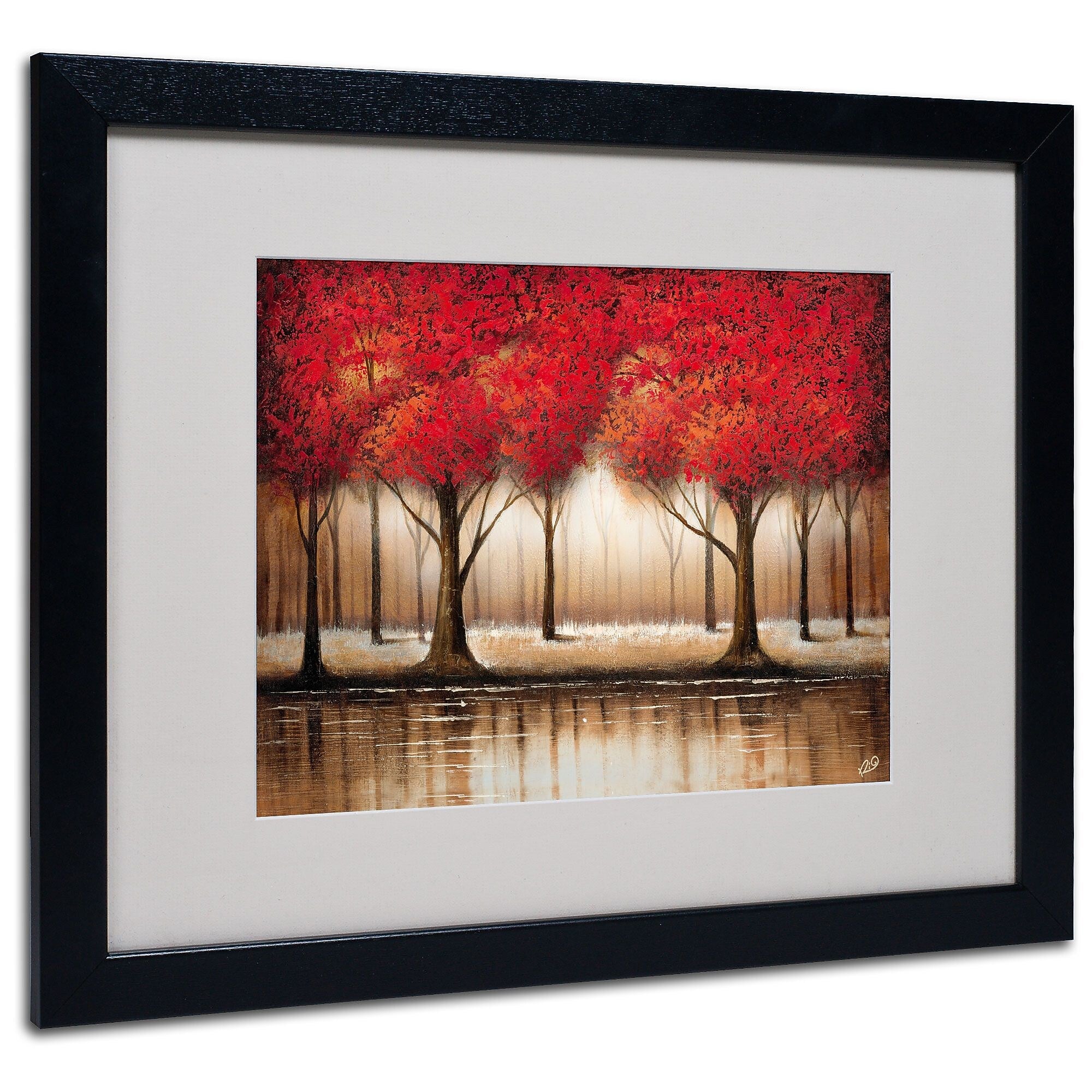 Trademark Fine Art Rio 'Parade of Red Trees' Matted Art Black Frame 16x20 Inches