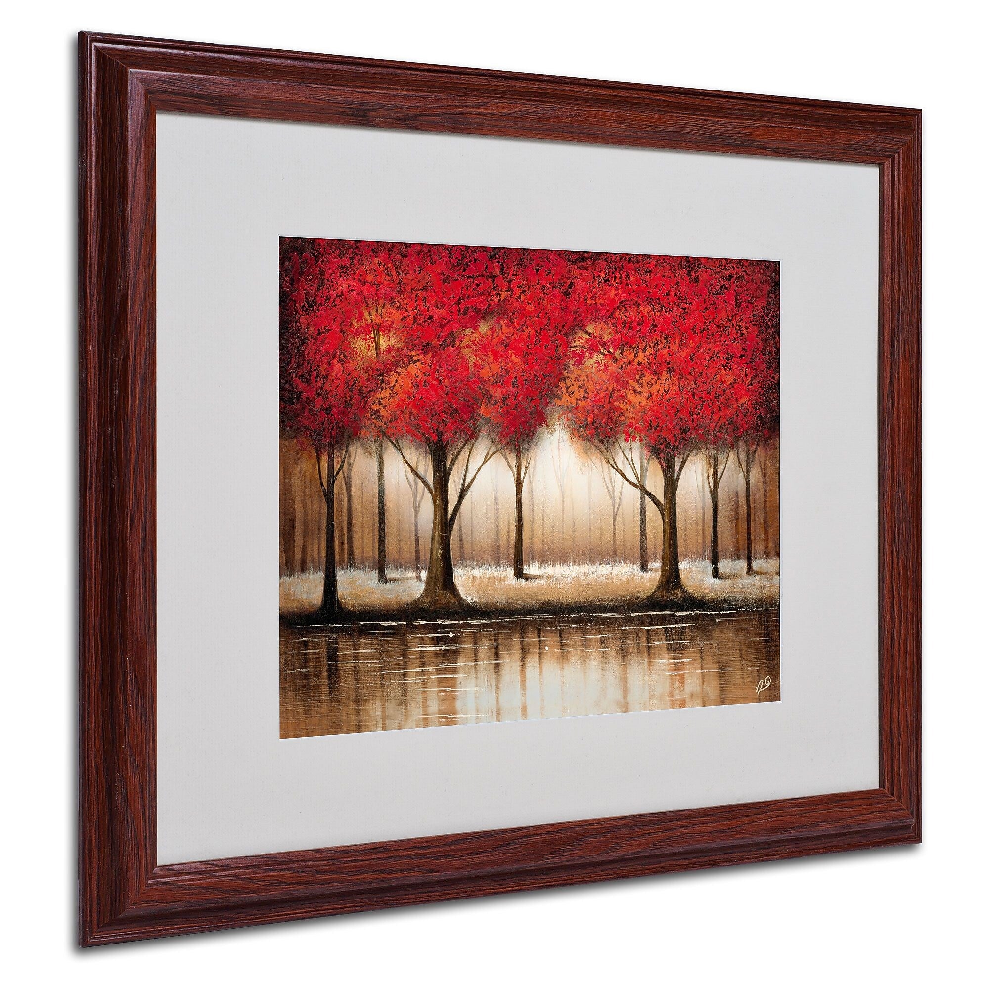 Rio 'Parade of Red Trees' Matted Framed Art - 16x20 Inches - Wood Frame