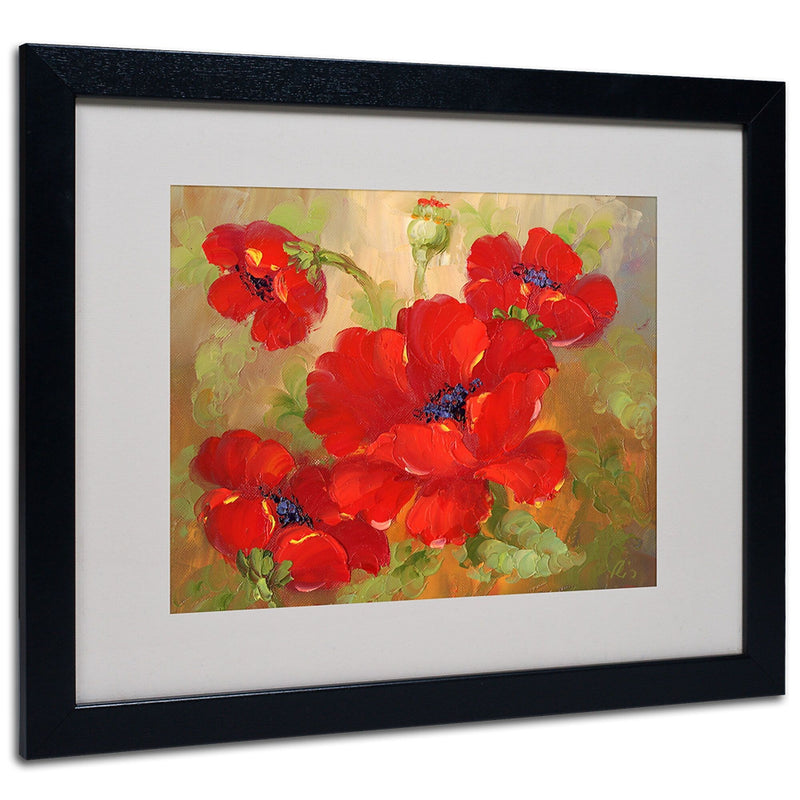 Trademark Fine Art 'Poppies' Matted Art Black Frame 16x20 Inches