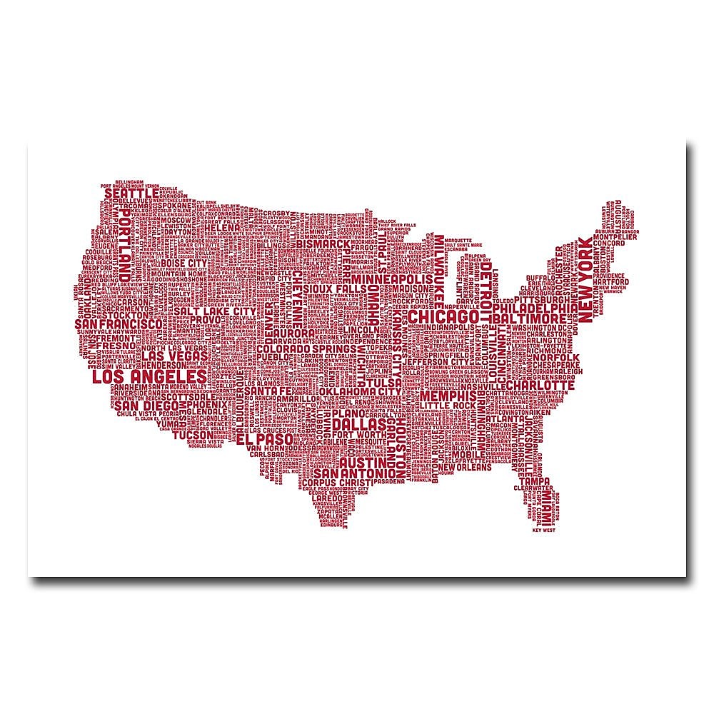 Trademark Fine Art Michael Tompsett 'US City Map XIV' Canvas Art 30x47 Inches