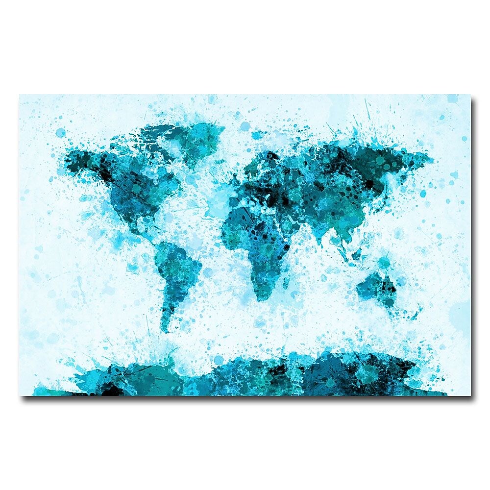 Trademark Fine Art Michael Tompsett 'World Map-Paint Splashes' Canvas Art 22" x 32"