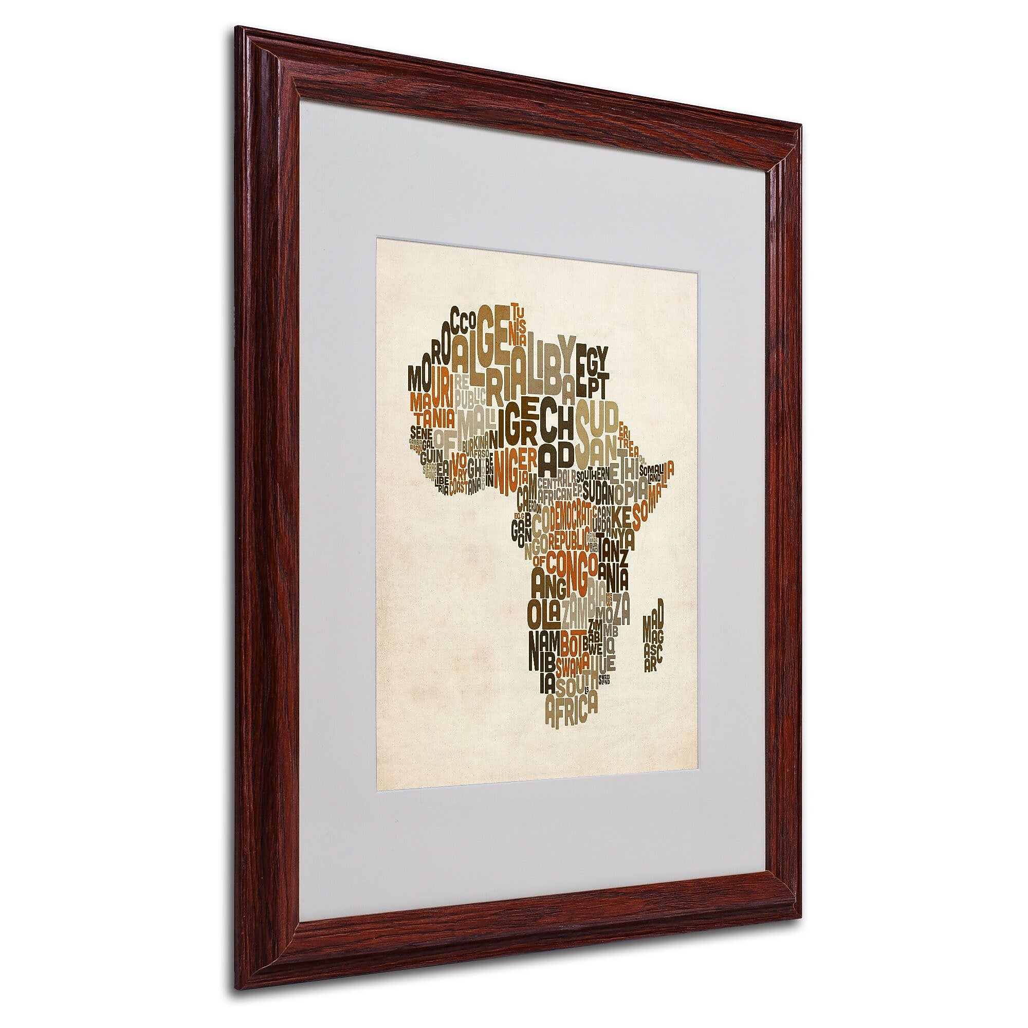 Trademark Fine Art Michael Tompsett 'Africa Text Map' Matted Art White Frame 16x20 Inches