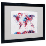 Trademark Fine Art Michael Tompsett 'Paint Splashes World Map' Matted Black Frame 16x20 Inches
