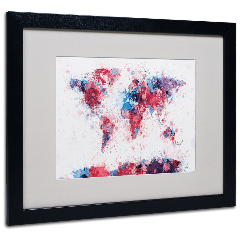 Trademark Fine Art Michael Tompsett 'Paint Splashes World Map' Matted Black Frame 16x20 Inches