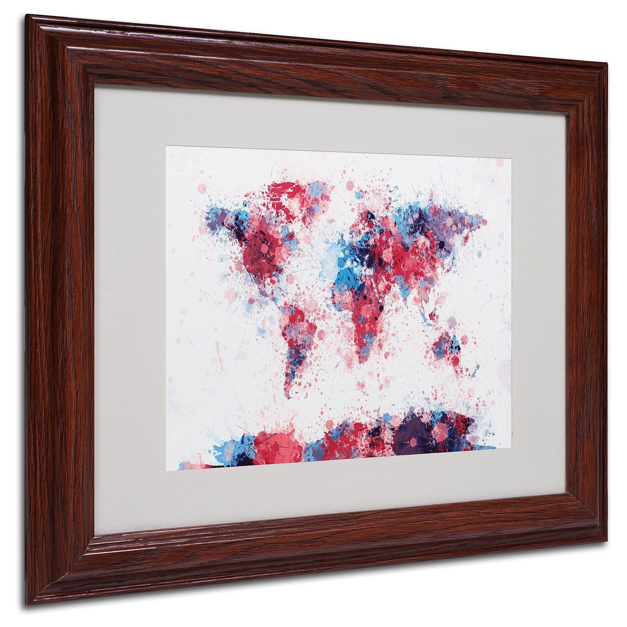 Trademark Fine Art Michael Tompsett 'Paint Splashes World Map' Matted White Frame 11x14 Inches