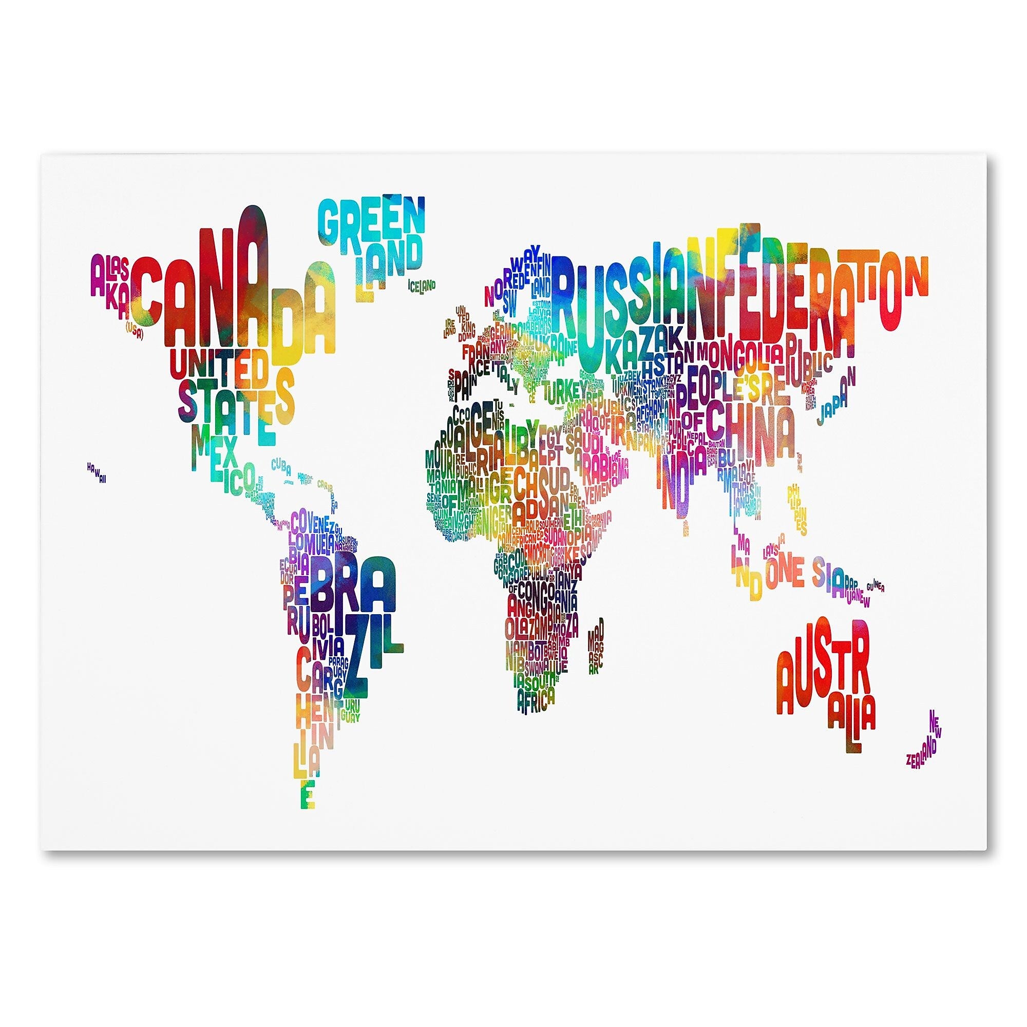 Trademark Fine Art Michael Tompsett 'World Text Map' Canvas Art 30x47 Inches